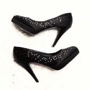 WHBM black satin embellished stiletto heels 6